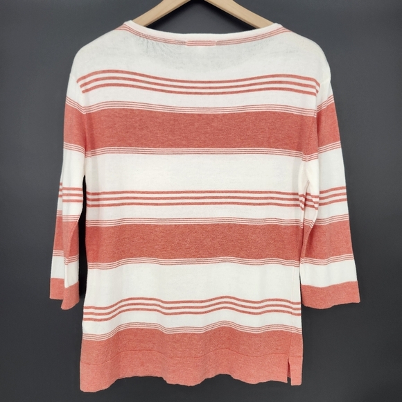 Barbour Womens Cotton Sweater Size‎ 12 Coral Ivory Striped Lightweight Classic - Picture 5 of 8